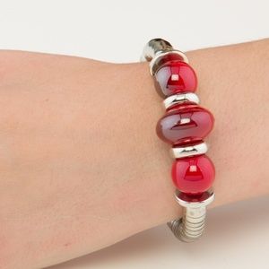 Red & Silver Wrapped Cuff Bracelet
